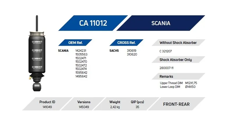 Купить Пневморессора кабины задняя в сборе I/O Scania 4/P/R/T/G серия (1505562+1424231) - в интернет-магазине Parts.Sotrans